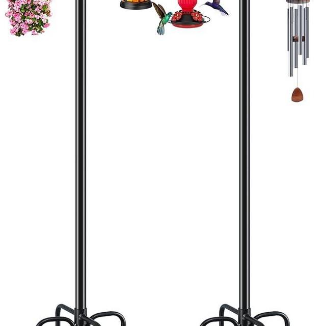 Gtongoko Double Shepherds Hook for Outdoor, 2 Pack 77 Inch Heavy Duty Bird Feeder Pole 3/4 Inch Thick Garden Hooks for Hanging Hummingbird Feeder, Plant Baskets, Solar Light Lanterns