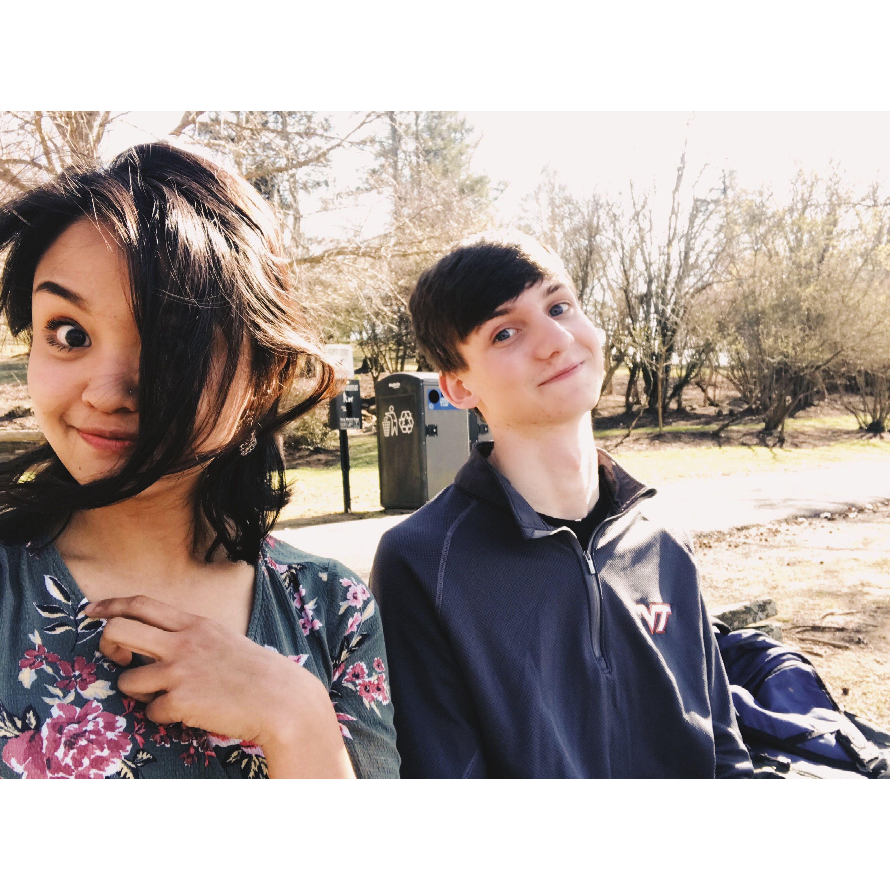 Spring 2019: Our first-ever selfie. We were both awkward and nervous in this photo but it still captures the sweet newness of our early days—our VT Duck Pond dates.