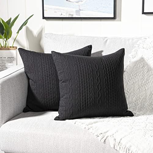 YAERTUN Pack of 2 Super Soft Decorative Throw Pillow Covers Square Cushion Cases Pillowcases for Couch Sofa Bedroom Car Modern Embossed Patterned,22 x 22 inch,Black