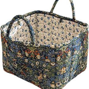 Quilted Fabric Storage Basket with Handles – Olive Floral