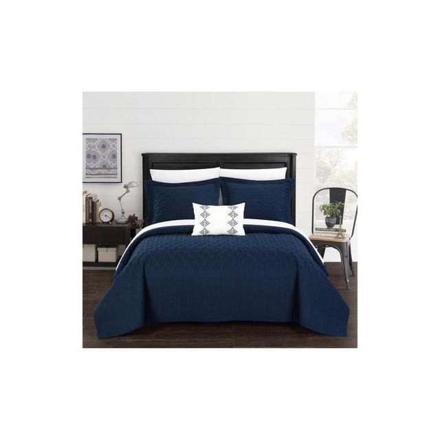 Chic Home Design King 4pc Shala Quilt & Sham Set Navy