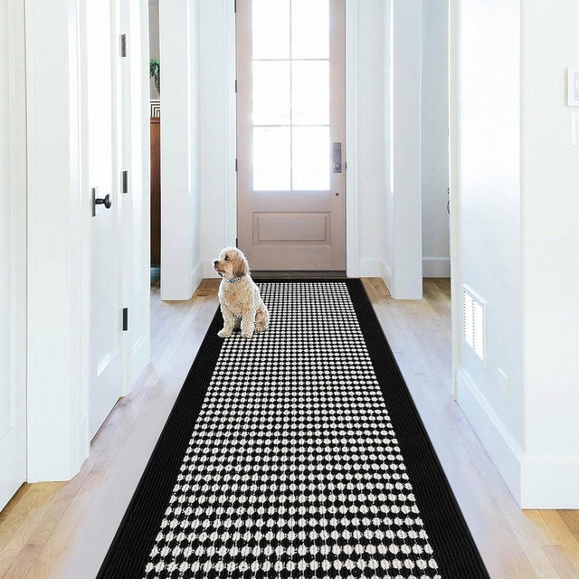 Ileading Laundry Room Runner Rug 2'x6' Non Slip Farmhouse Kitchen Floor Mats with Rubber Backing Machine Washable Indoor Helloween Decor Carpet for Doormat Hallway Entryway Petmat Garaga（Black&White）