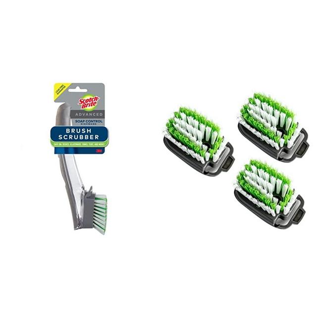 Scotch-Brite Advanced Soap Control Dishwand Brush Scrubber, Antibacterial* Dish Wand Brush with Soap Dispenser with Dishwand Brush Refil, 3 Pack