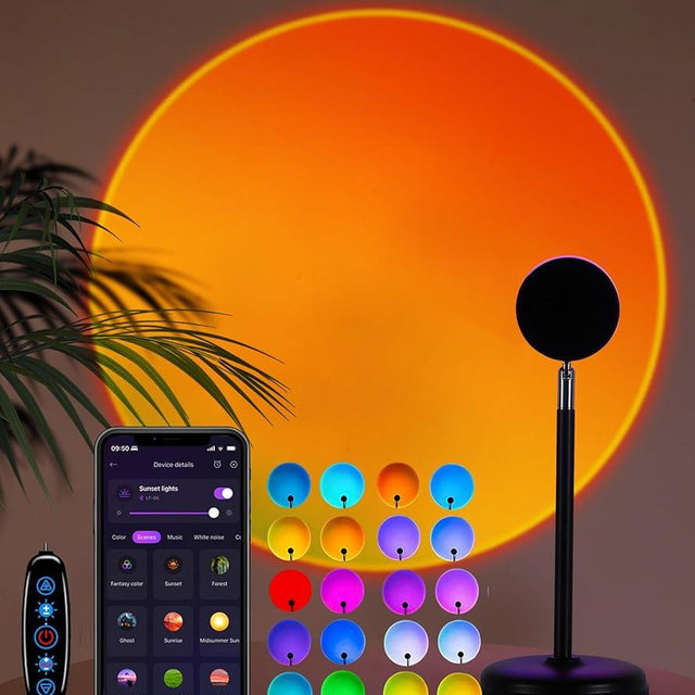 Sunset Lamp Projector,360° Rotatable & App Control Multicolor Multi-Scene Changing Rainbow Led Sun Lamp-Christmas Gift,Aesthetic Room Decor for Selfies,TikTok/Instagram Backdrop,Bedroom Night Light
