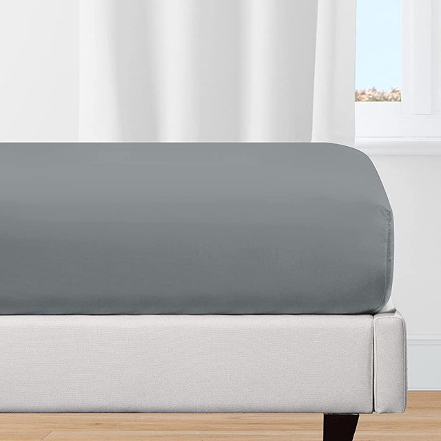 100% Organic Cotton Fitted Sheet Queen Size, Cooling Percale Weave Lightweight, Snug-Fit, Crisp, Queen Deep Pocket Fitted Sheet, Dark Grey Fitted Sheet Queen
