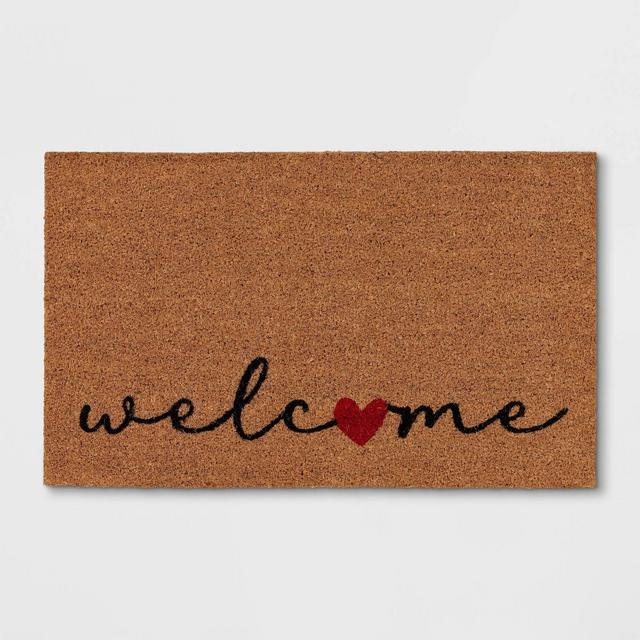 1'6"x2'6" 'Welcome' Heart Coir Doormat Natural - Threshold™