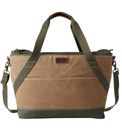 Insulated Waxed-Canvas Tote, Large Khaki