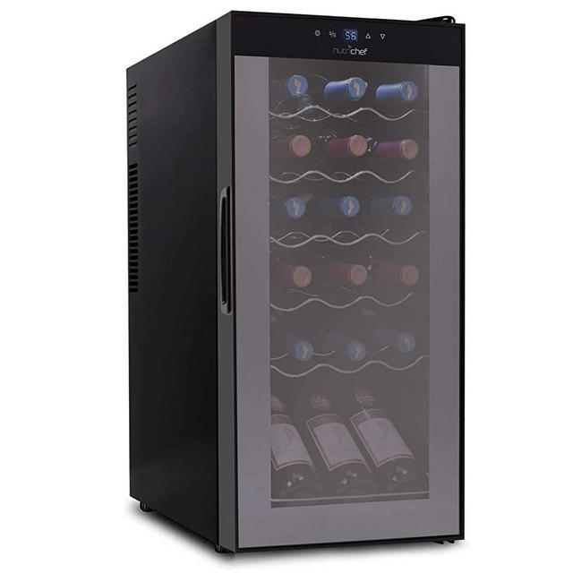 18 Bottle Wine Cooler Refrigerator - White Red Wine Fridge Chiller Countertop Wine Cooler, Freestanding Compact Mini Wine Fridge 18 Bottle w/ Digital Control, Airtight Glass Door - NutriChef PKCWC180