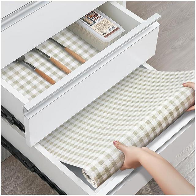 ALIUNI Drawer and Shelf Liner, Non-Slip Kitchen Cabinet Liners Non-Adhesive Thick Strong Grip Waterproof Washable Mats Protect Dresser Shelves Cupboard Bathroom Cabinets, Green Plaid, 12 in X 20 FT