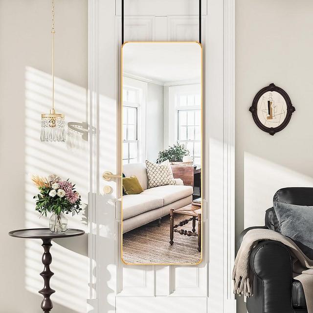 Antok Door Mirror, Full Length Mirror Over The Door, 14'' x 48'' Hanging Mirror, Rounded Rectangular Wall Mirror, Wall Mounted/Hanging/Leaning, Home Decor, Yellow