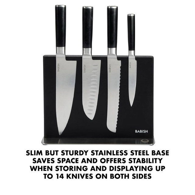 Gibson Home Babish 5pc German Steel Magnetic Knife Block Set: Stainless Steel Blades, Forged Cutlery, Hand Wash
