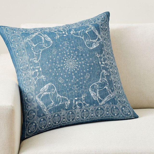 Horse Bandana Printed Pillow, Indigo, 20"