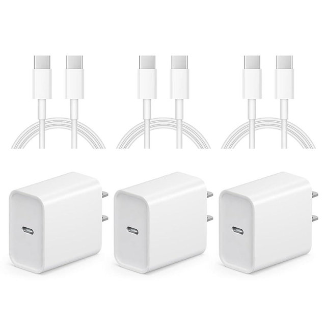 10FT iPhone 16 15 Charger Fast Charging - 3 Pack 20W USB C Charger Block and Type C to C Cable Compatible with iPhone 16/16 Pro/16 Pro Max/16e, iPhone 15, iPad Pro, Air 5/4, iPad 10/Mini 6