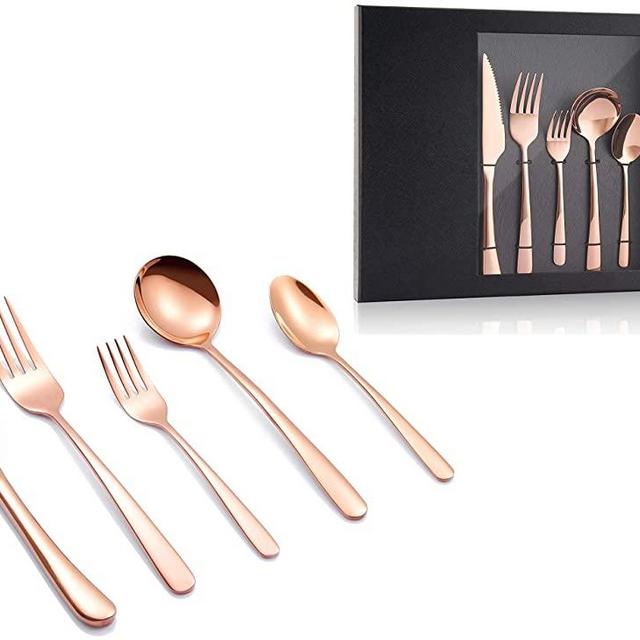 Rose Gold Silverware Cutlery Set – 20 Piece Flatware Set Stainless Steel 18 10 I Forks and Spoons Silverware Set for 4 I Use for 3-Courses Includes Soup Spoon & Steak Knife I Reusable Eating Utensils