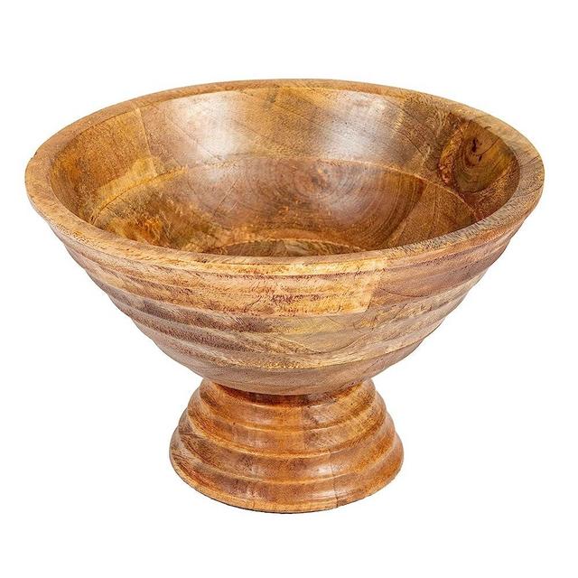 Creative Co-Op Boho Wood Pedestal Serving, Light Brown Finish Bowl