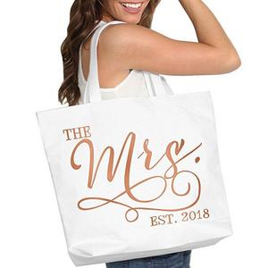 The Mrs. EST. 2018 Rose Gold Bride Tote Bag - Bridal Shower Bachelorette Gift by RhinestoneSash.com