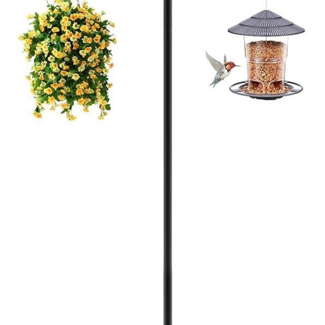 Artibear Double Shepherd Hooks for Outdoor, 92" Heavy Duty Bird Feeder Hangers Garden Hooks with 5-Prong Base, Outside Hanging Pole for Plant Baskets, Solar Light Lanterns, Wind Chimes, 1 Pack