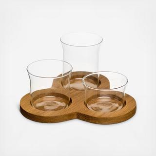 Oval Oak Glass Serving Set