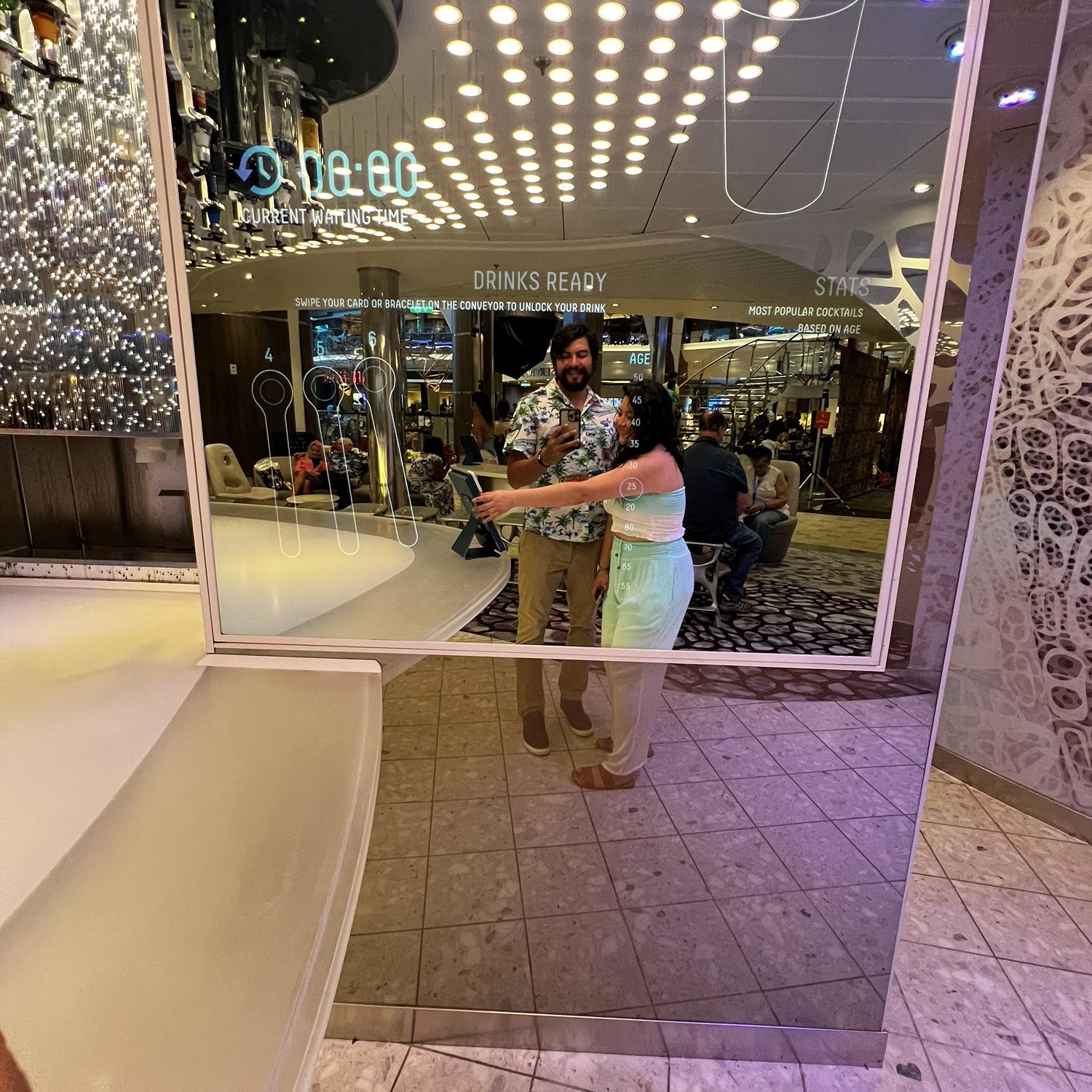 Our second cruise together through the "Gulf of America"lol, Gulf of Mexico. Fun Fact: This picture was taken next to an automated AI bartender that served me a mediocre drink.