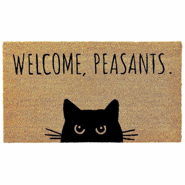 KANKUN Coco Coir Door Mat with Heavy Duty Backing, Welcome Doormat (17" x 30"), Doormat Entrance (Welcome Cat)