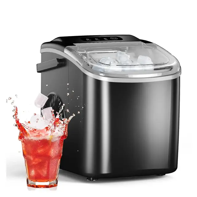 ZAFRO Countertop Ice Maker, Portable Self Cleaning Bullet Ice Maker with Handle, 9 Ice Cubes in 8 Minutes, 26Lbs in 24 Hours, Black