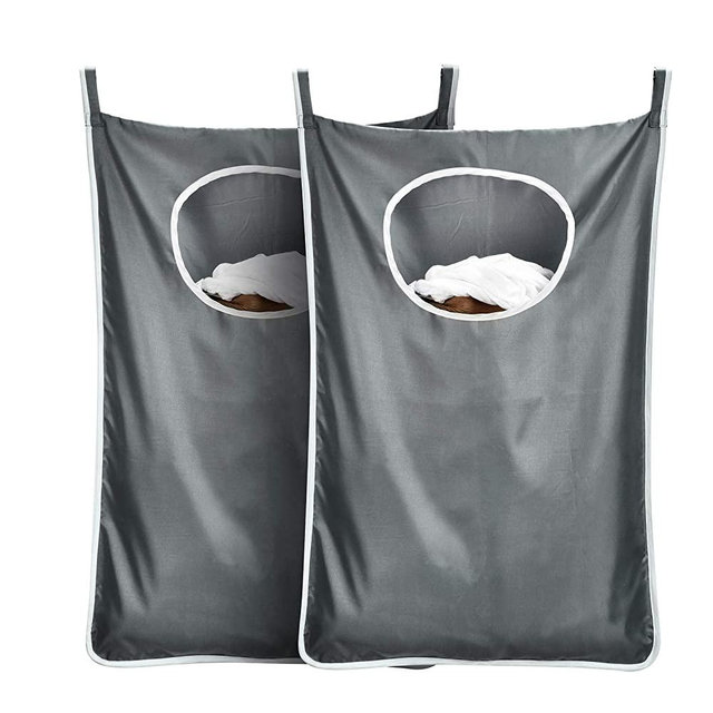 DYHAI Durable Hanging Laundry Bag hanging hamper Behind door Space Saving with Stainless Steel Hooks Zip Laundry Hamper Door Hanging, For Bathroom,Kids room,2pack(Extra Large-Dark Grey)