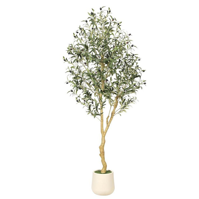 FEELEAD Olive Trees Artificial Indoor 6FT with Planter - Tall Potted Faux Olive Tree, Artificial Plant with Natural Looking Trunk and Lifelike Fruits for Home Office Decor, Weighted Base