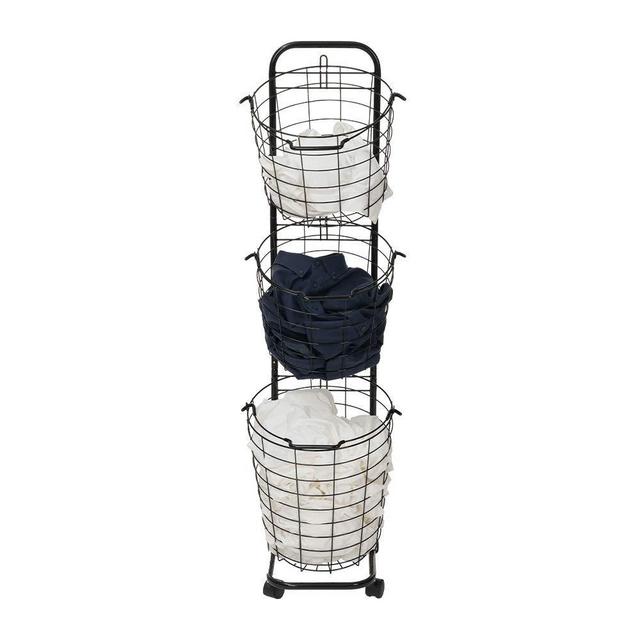 Farios Laundry Cart with Wheels, Home Laundry Baskets, Laundry Storage Hamper, Clothes Organizer -Black (Black)