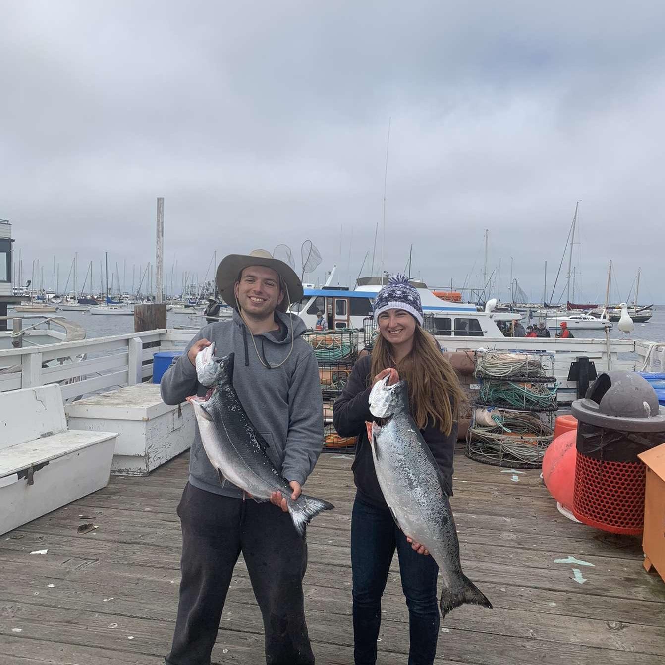 Salmon fishing trip in Monterrey.  Maite caught the biggest salmon on the charter boat!