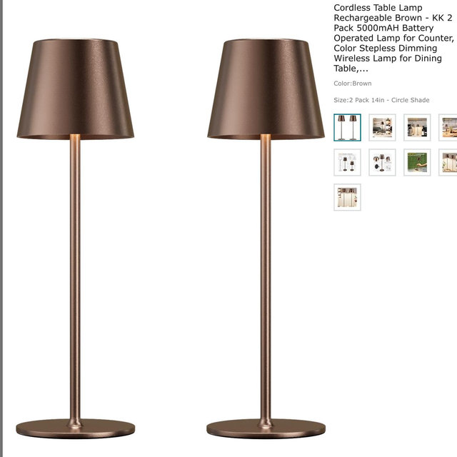 Cordless Table Lamp Rechargeable Brown - KK 2 Pack 5000mAH Battery Operated Lamp for Counter, 3 Color Stepless Dimming Wireless Lamp for Dining Table, Kitchen Counter, Outdoor Patio, Touch Control
