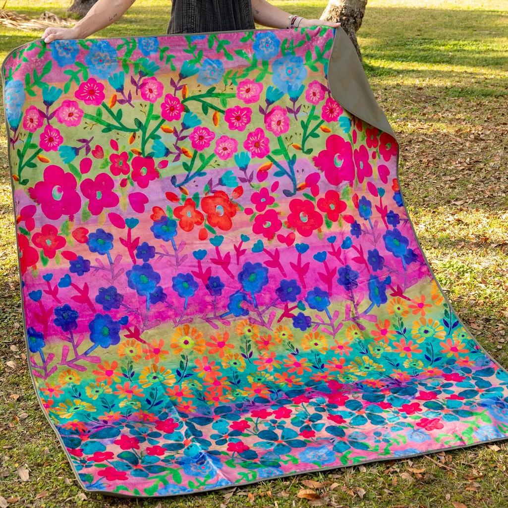 XL Water Resistant Picnic Blanket - Rainbow Floral Rows