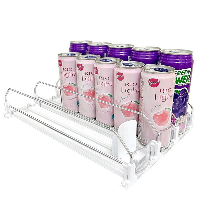 Drink Organizer for Fridge, Soda Can Dispenser for Refrigerator, SRefrigerator Drink Dispenser with Self-Pushing Glide, Beer Bottle Beverage Organizer Drink Holder -3 Rows