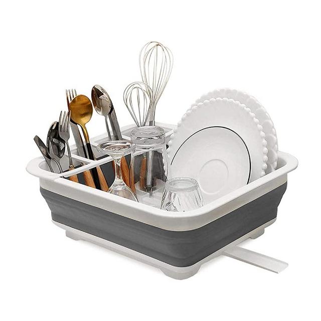 Collapsible Dish Drying Rack Portable Dinnerware Drainer Organizer for Kitchen RV Campers Travel Trailer Space Saving Kitchen Storage Tray