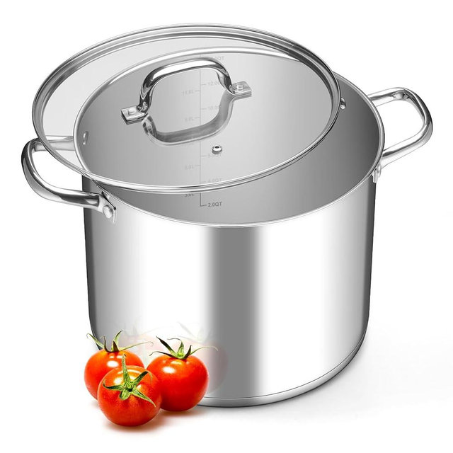 Leonyo 14 Quart Stock Pot with Lid, Stainless Steel StockPot with Lid, Tri-ply Bottom Induction Cooking Pot for Cooking, All Stove Compatible Up to 600℉ Soup Pot for Canning, Boiling, Simmer