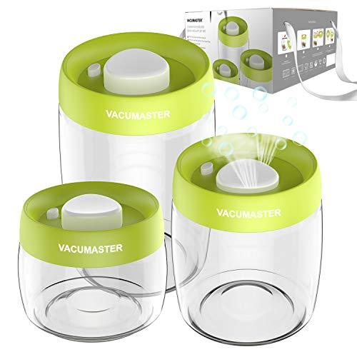 Glass Food Storage Containers with Vacuum Sealed Airtight Lid - Vacumaster Quick Marinator BPA Free Leak Proof Pumpable Press Type Fresh Keeper (Set of 3)