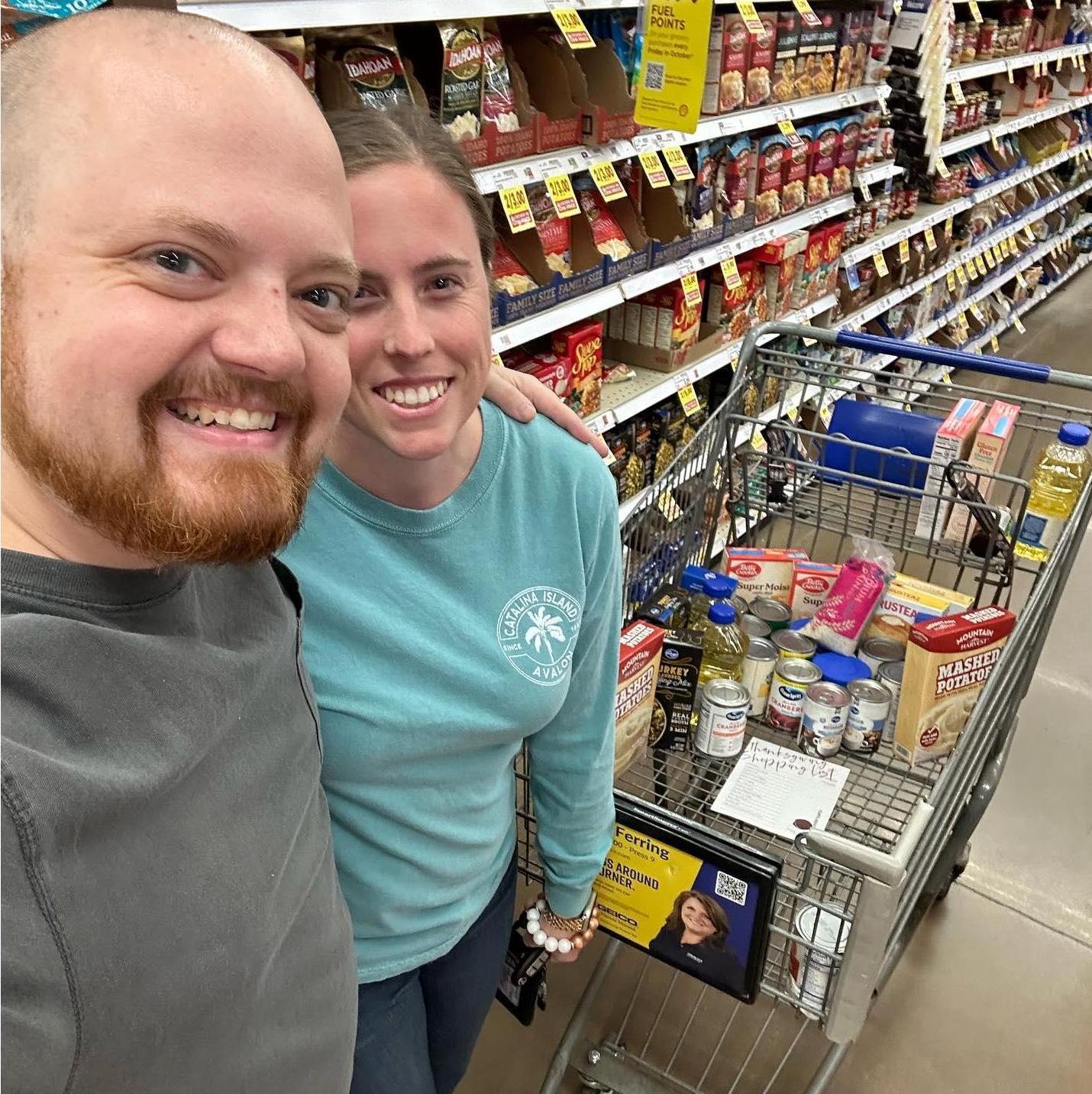 Shopping for a thanksgiving food packing event together