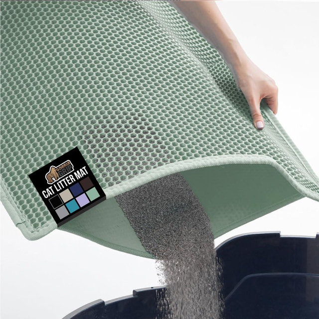 GORILLA GRIP Honeycomb Cat Litter Box Mat, Two Layer Trapping Waste Mats, Soft On Paws, Litter Box Supplies and Essentials for Indoor Cats, Traps Excess, Water Resistant for Floors, 24x15 Sage