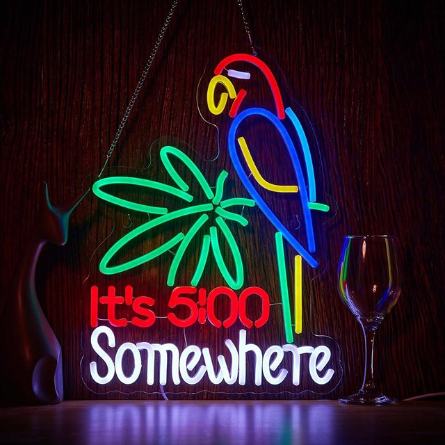Hoyoelec Its 5:00 O'clock Somewhere Neon Signs for Wall Décor Dimmable LED Neon Light USB Powered Neon Art Signs Decor