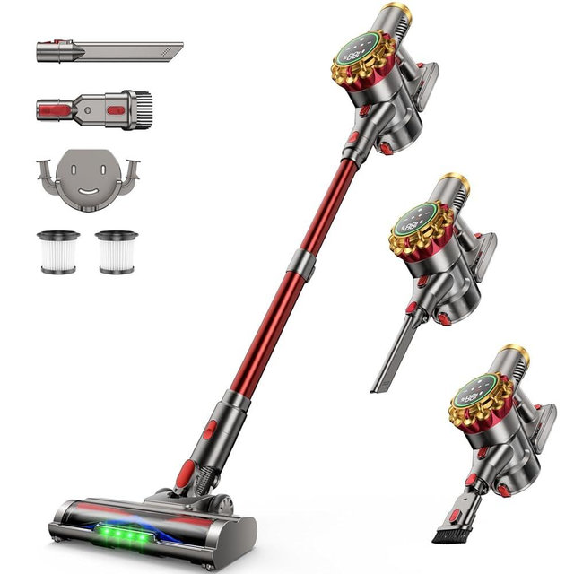 AIPOWAY Cordless Vacuum Cleaner 580W 50Kpa Vacuum Cleaners for Home, 65 Mins Battery Stick Vacuum Anti-Tangle, Self-Standing, 8-in-1 Lightweight Vacuum for Hardwood Floor/Carpet/Pet Hair