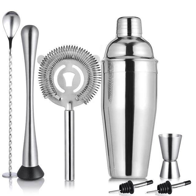 Etens Basic Cocktail Shaker Set, 9pc Mixology Bartender Kit Bar Set for Drink Mixing, Bartending Tools Gifts: Stainless Steel Martini Shaker, Muddler, Strainer, Jigger, Pourer, Mixer Spoon, Recipe
