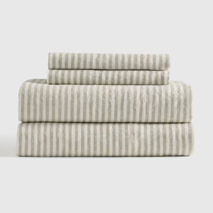 European Linen Stripe Sheet Set - Willowleaf/White Stripe, Queen