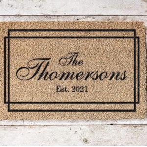 MRC Wood Products Personalized Coir Doormat with Family Last Name & Established Date - Custom Welcome Mat