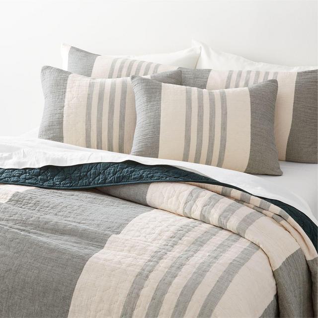 Laurentis Blue Crinkle Stripe King Quilt