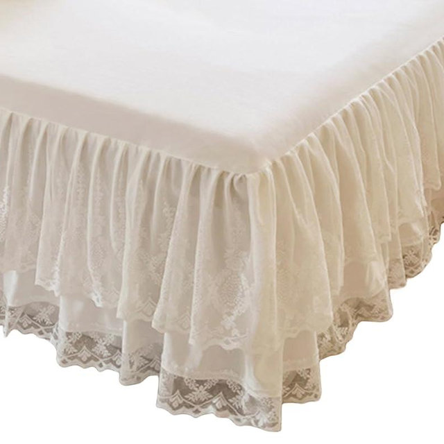 Romantic Summer Ruffled Bed Skirt with Sheet,Dust Ruffle Bedskirt with Two Lace Layers,17.7" Drop
