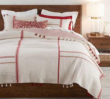Nellie Pick-Stitch Tassel Cotton Quilt - Red