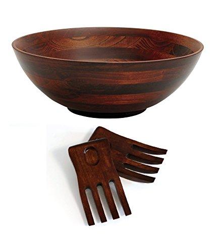 Lipper International 274-3 Cherry Finished Footed Serving Bowl with 2 Salad Hands, Large, 13.75" Diameter x 5" Height, 3-Piece Set
