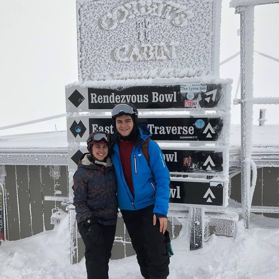 Getting ready to carve fresh tracks down from Jackson Hole's summit!