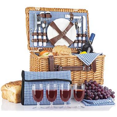 Picnic Basket for 4 Person | Picnic Set | Folding Picnic Blanket | Picnic Table Set | Picnic Plates | Picnic Supplies | Summer Picnic Kit | Picnic Utensils | Picnic Hamper Cutlery Set Flatware Set