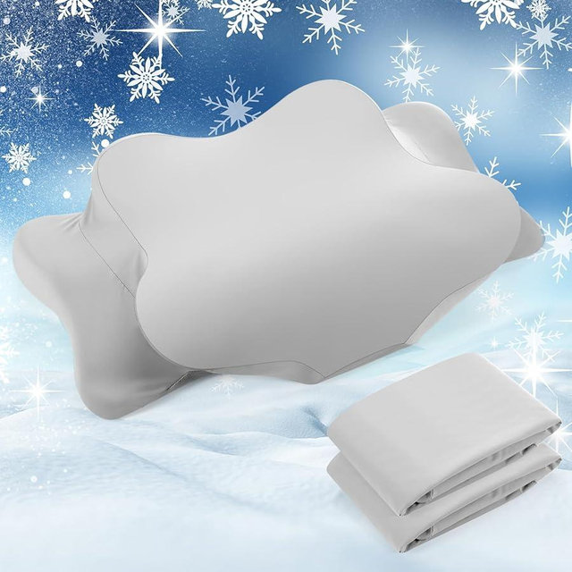 Hahafelt 2 Pcs Cooling Cervical Pillowcase with Zipper (Only Pillowcase) Ergonomic Cervical Neck Pillow Cover Breathable Cool Pillow Case for Side Back Stomach Sleepers (Gray,Standard Size)