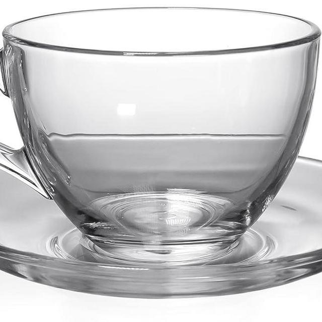 Red Co. Set of 6 Classic Clear Glass 6.75 Fl Oz Tea and Coffee Cups with Matching Saucers